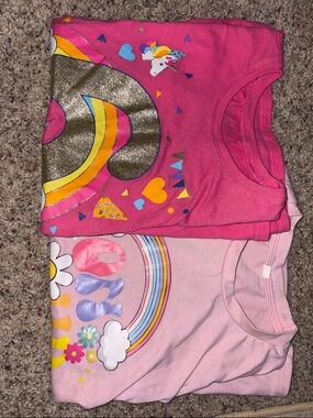 Girls Pink Unicorn & Rainbow Graphic Tees - Set of 2